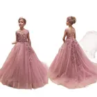 Новые платья для девочек с цветами, розовые платья для первого причастия для девочек, бальное платье, пышные платья с бисером