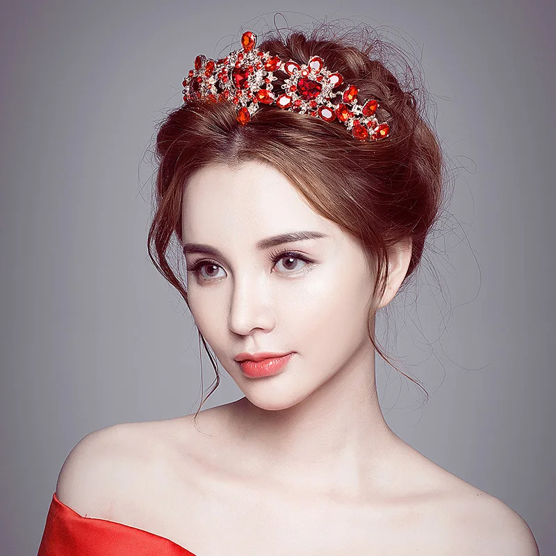 Красный горный хрусталь барокко королевские короны тиары свадебные головные