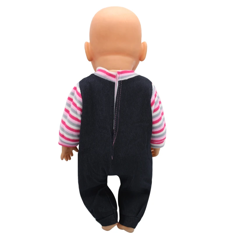 Одежда для куклы младенца подходит 43 см Полосатый комбинезон с длинными рукавами