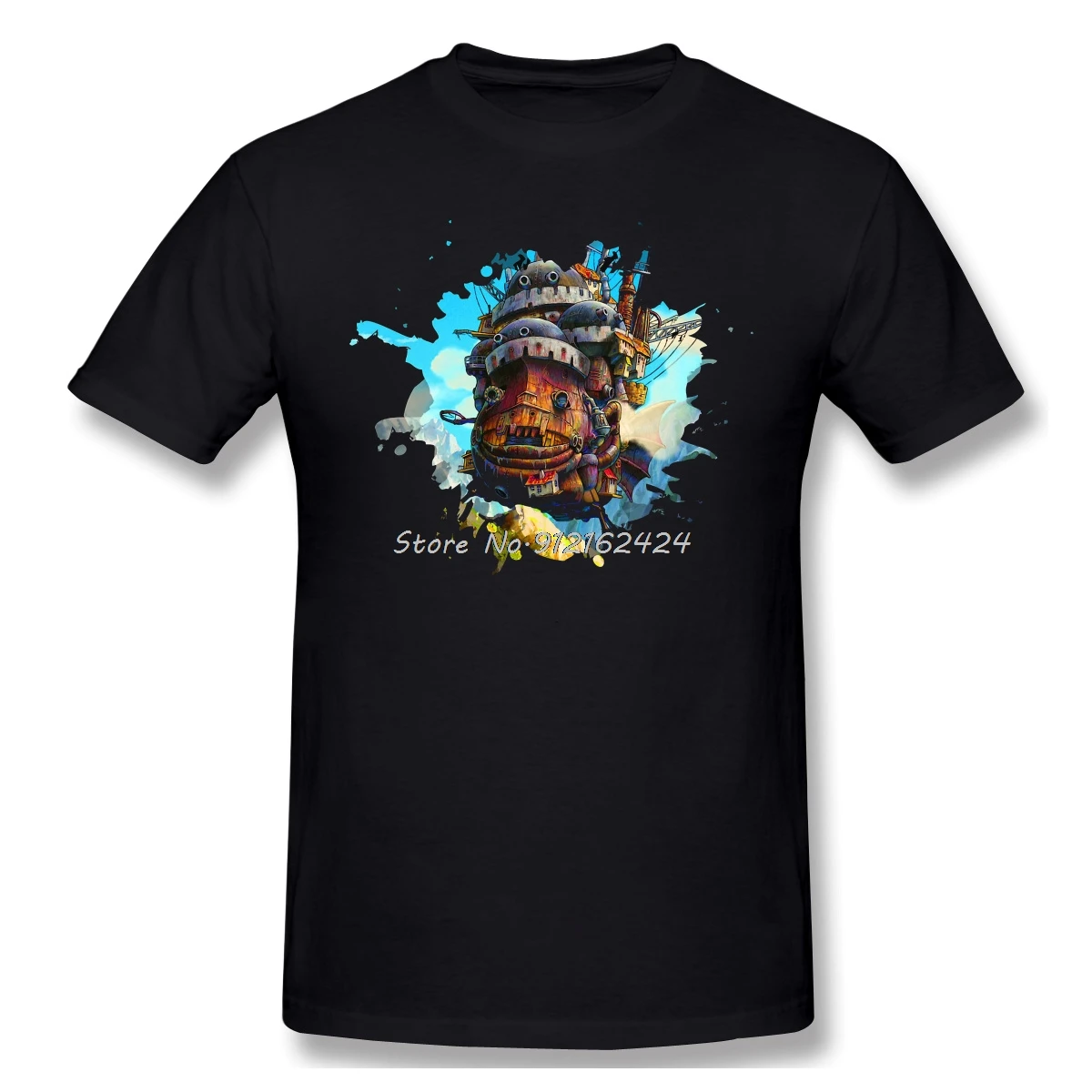 

Howls Painting T-Shirt Men Top Quality Cotton Short Summer Sleeve Howl'S Moving Castle Funny Anime Casual Camiseta Loose