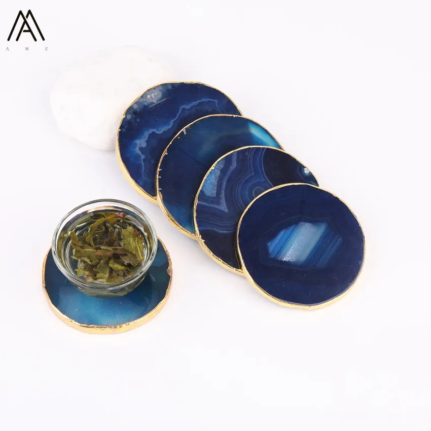 3 шт. прибл. 70 90 мм позолоченные края натуральные синие Агаты круглая форма
