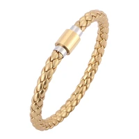 popular men women jewelry golden leather bracelet gold silver color stainless steel magnet buckle fashion bangles gifts sp0525