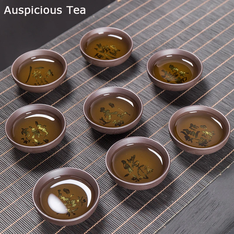 

4 шт./лот китайские чайные чашки из фиолетовой глины ручной работы Фиолетовый грязевой чайный набор натуральная руда посуда для напитков ча...