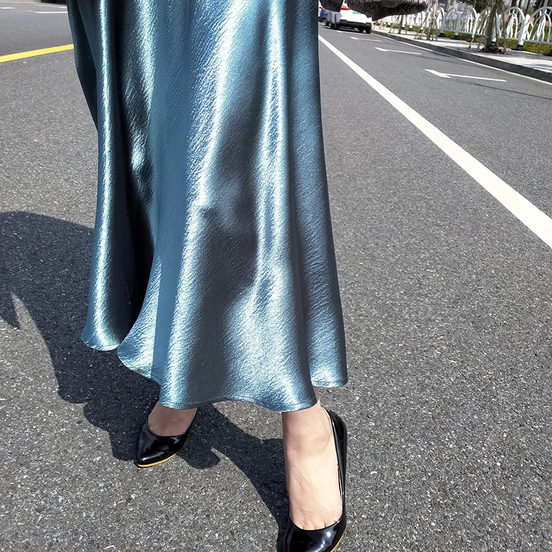 Юбка-годе Женская глянцевая атласная длинная юбка-годе с завышенной талией