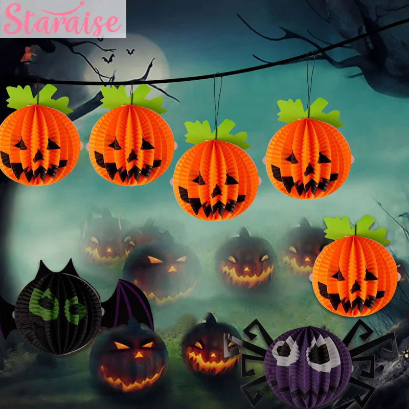 Хэллоуин украшение черная оранжевая бумага фонарь сотовой шар тыква вечерние