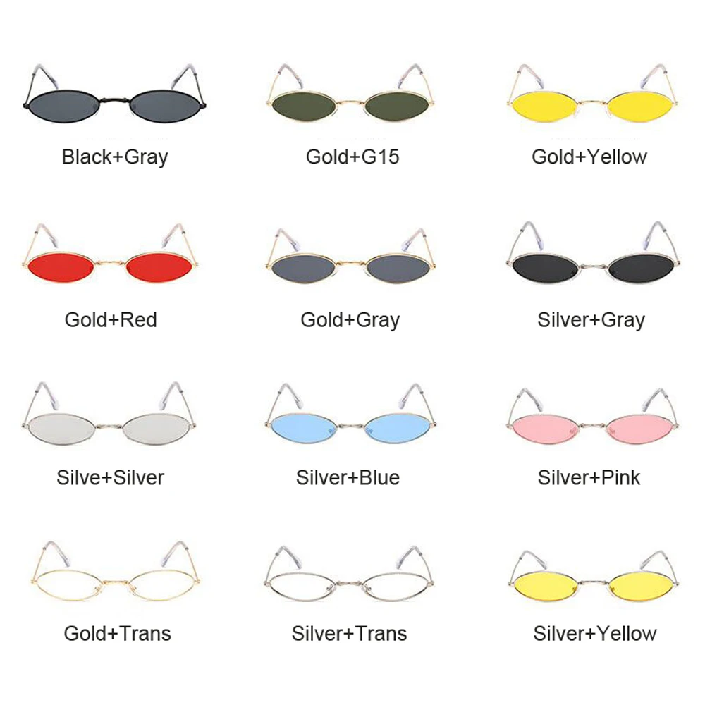 

Retro Small Oval Sunglasses Women Vintage Brand Shades Black Red Metal Color Sun Glasses For Female Fashion Designer Lunette