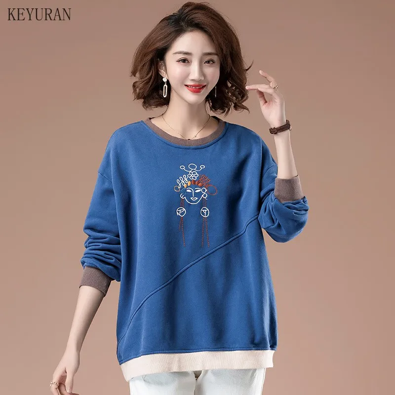 

Women Hoodies Pullover Sweatshirt Oversized Casual Loose O-Neck Long Sleeve Embroidery Autumn Winter Female Hoodie Top Plus Size