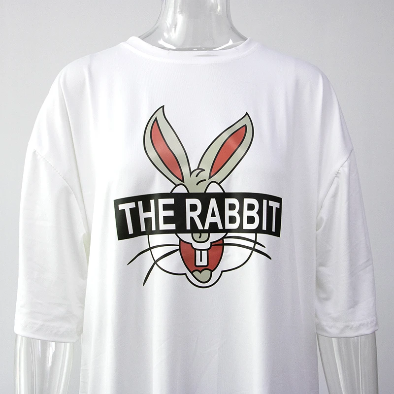 Летнее женское платье Bugs Bunny Милая мультяшная пляжная одежда повседневные свободные платья Мини белое платье размера плюс M-4XL Vestidos новинка