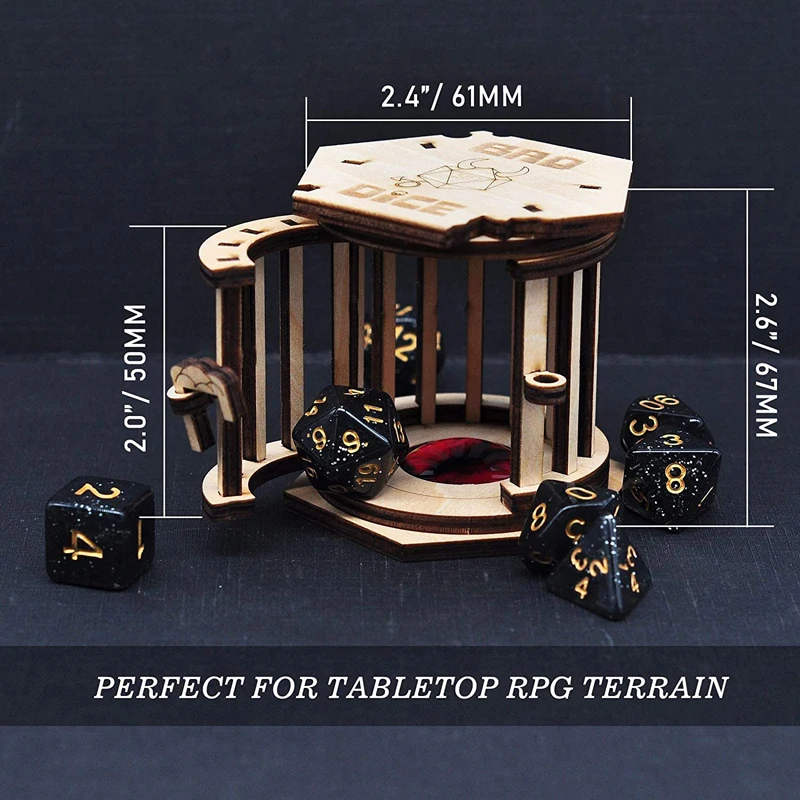 DND Dice CAIL Prison con juego de dados poli&eacute;dricos, jaula de madera para tus dados malos-4