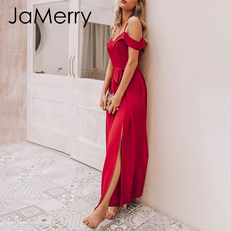 JaMerry сексуальный длинный Детский комбинезон с открытыми плечами женский черный