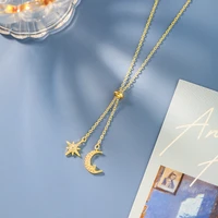 2021 new fashion shiny crystal women pendant necklace contracted sweet star moon modelling double layer joker necklace jewelry