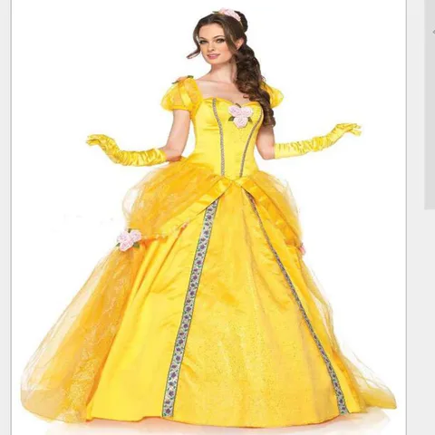Желтое длинное платье с колокольчиком Красавица и чудовище костюм на Хэллоуин платье Белль принцессы маскарадный Карнавальный костюм для взрослых