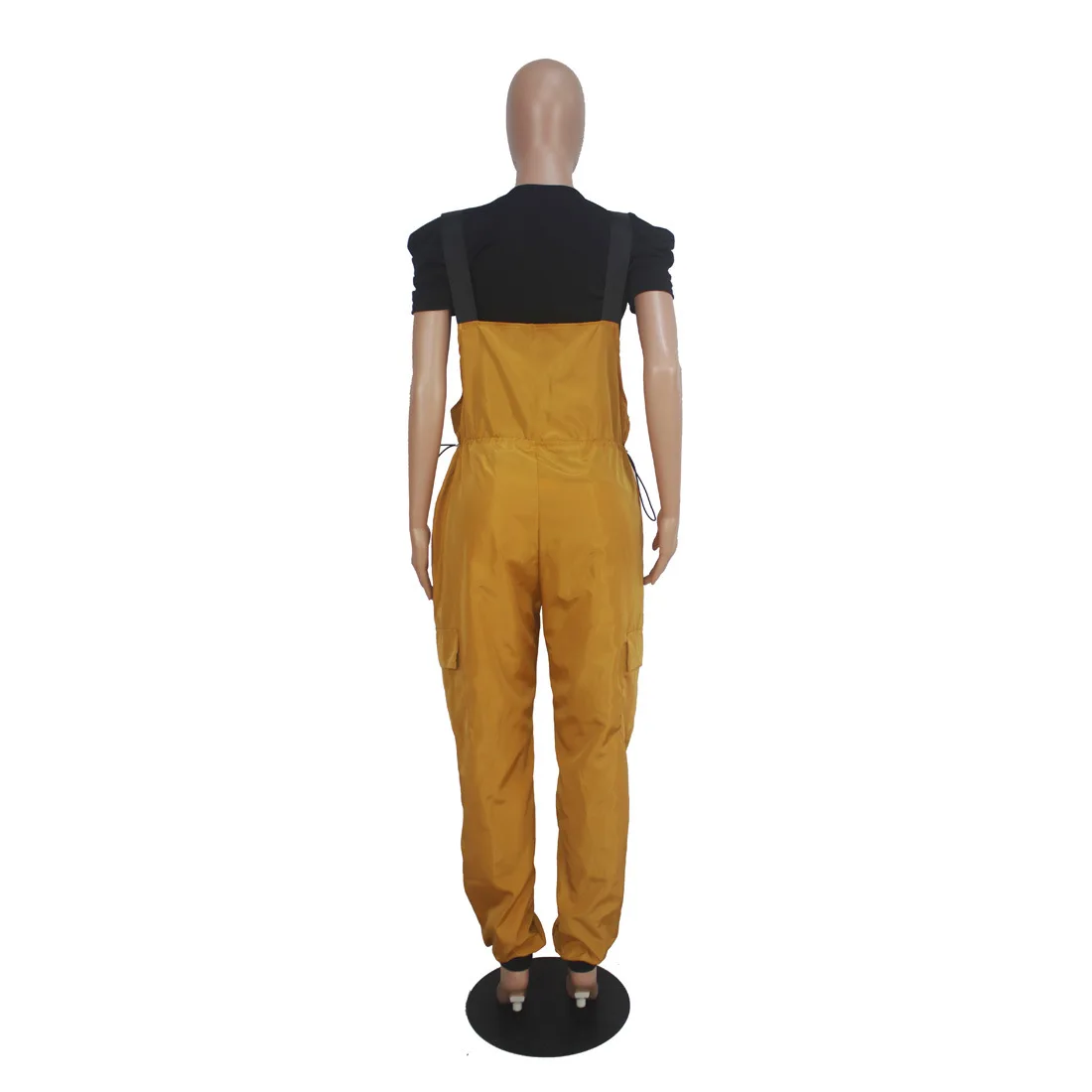 

Black Shirt and Yellow Jumpsuit Belt Women Suit with Pockets Matching New Arrival Spring Two Piece Set