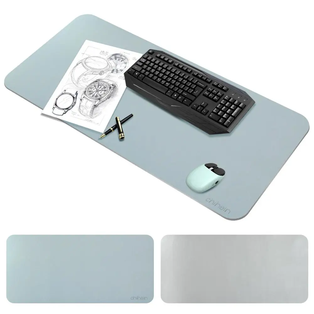 Chihein Double-side Gaming Mouse Pad Portable Large Waterproof PU Leather Office Desk Gamer Keyboard mat 95x40cm(Blue/Silve) | Компьютеры