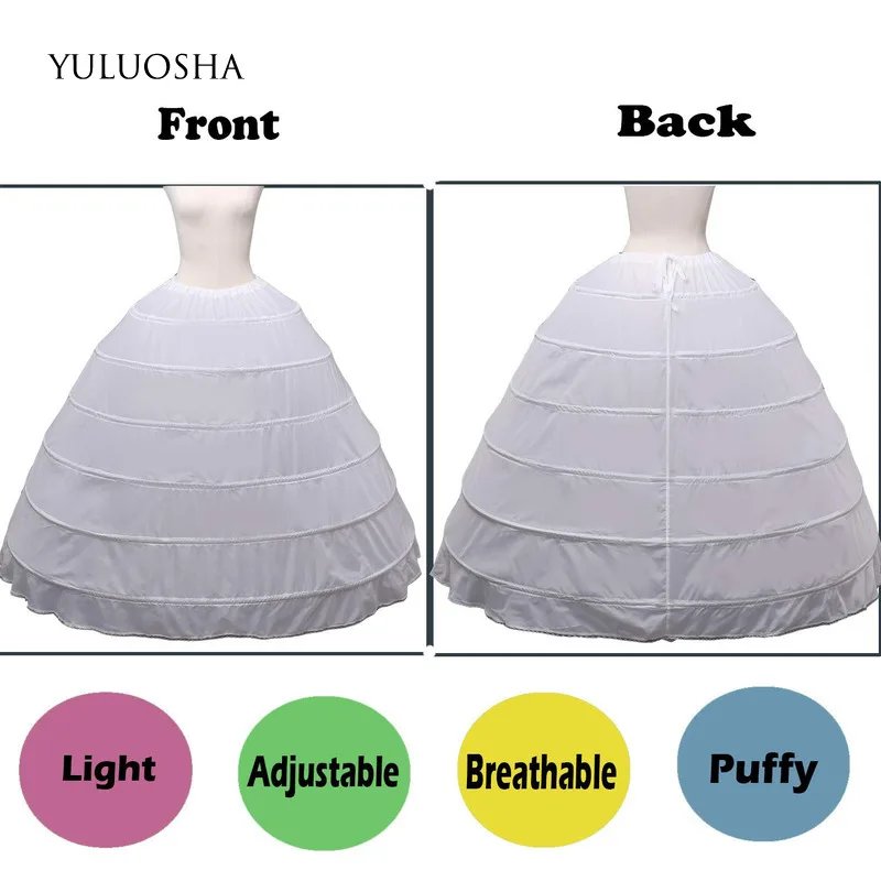 YULUOSHA Женская кринолин подъюбник А силуэта 6 обруч юбка комбинации длинная Нижняя