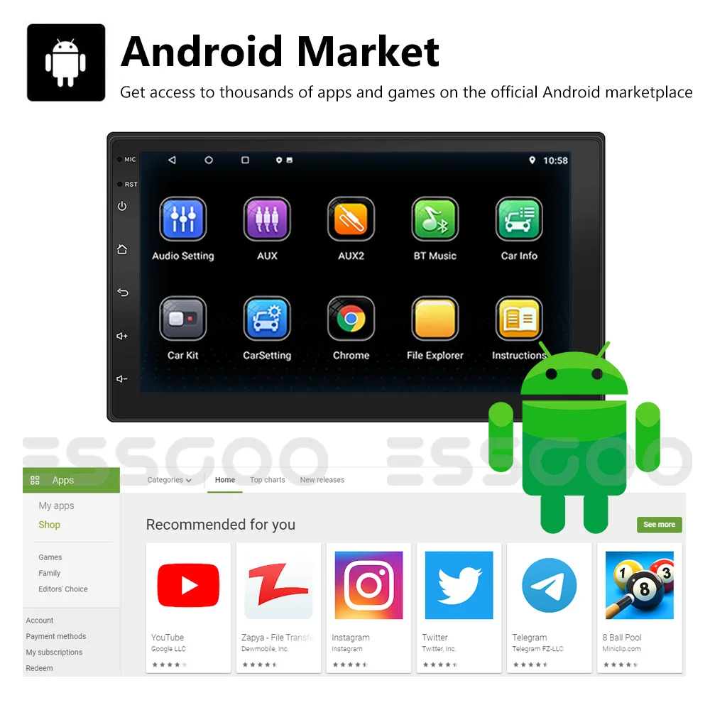 $73.95 ESSGOO Car Stereo 2 din Android 10.1 Autoradio 7 inch Carplay Radio GPS Multimedia Player WIFI For Toyota Nissan Hyundai Ford