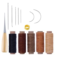 14pcsset leather craft tools set with hand sewing needles awl thimble waxed thread for diy leathercraft sewing