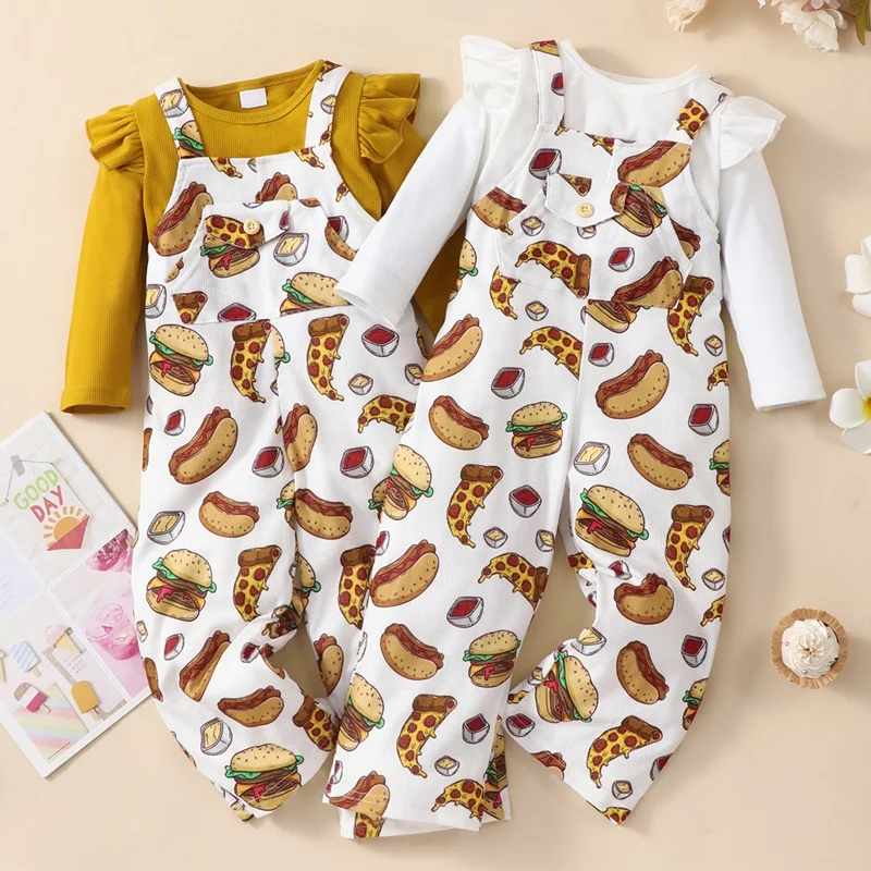 

Girls Clothing Set Kids Clothes Girls Letter Flying Sleeve Tops+food Print Rompers 2pcs Sets Fashion Clothes Girls Outfits 1-6Y