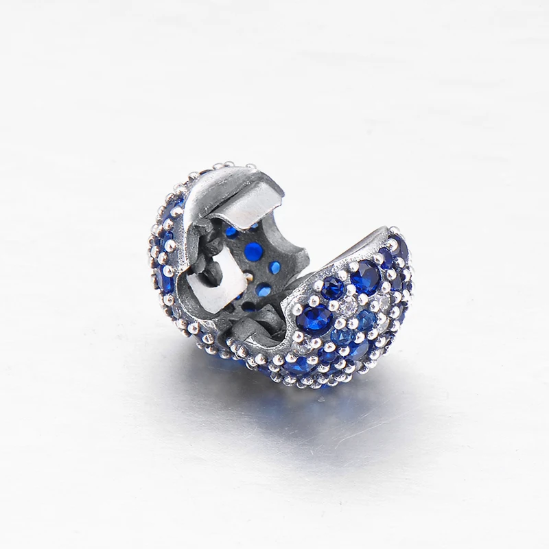 Круглая форма 925 пробы серебро темно-синий Ослепительный CZ зажим замок бусины