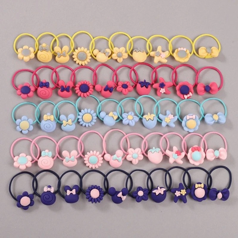 

20pcs/set Children's New Design Hair Loop Girl Hair Accessories Wholesale Lots Star Flower Bow Bunny Elastic Solid Hair Rings