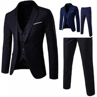 1 set popular simple long sleeve pure color buttons cuff blazer vest pants for business groom suit jacket vest trousers