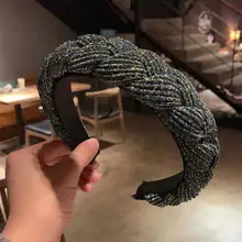 Cinta para el pelo con nudo cruzado para mujer, diadema trenzada para el pelo, accesorios brillantes para el pelo, para Otoño e Invierno (2)