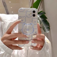 korea ins cartoon cute bear with holder stand phone case for iphone 12 mini 13 11 pro max xr xs x 7 8 plus se soft clear cases