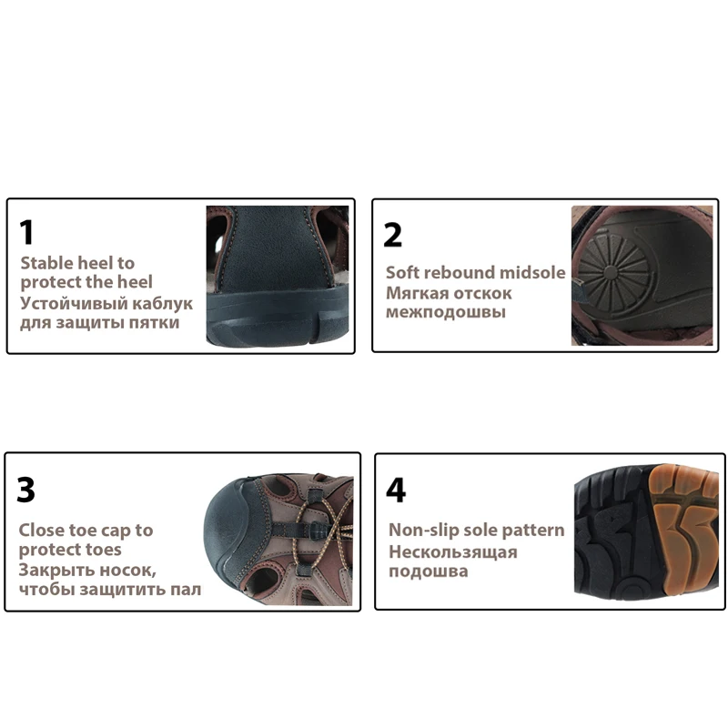 GRITION Men Shoes Summer Lightweight Close Toe Flat Beach Sandals Leather Quick-drying Trekking Casual Shoes Outdoor Big Size 46