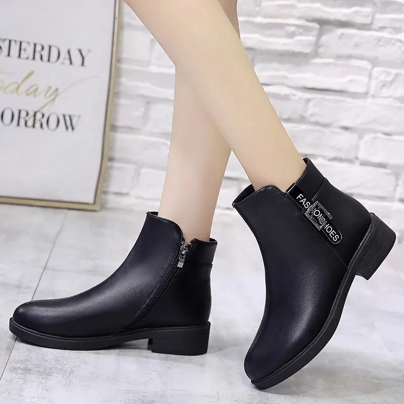 Women martin's boots 2022 Fashion ladies PU leather waterproof short booties women's spring walking office shoes