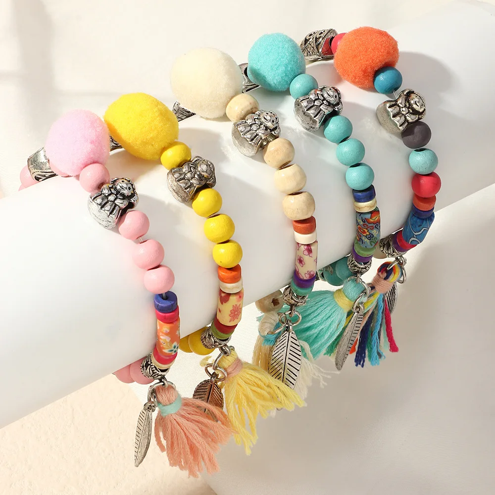 

Vintage Metal Owl Animals Handmade Beaded Adjustable Tassel Pendant Women Female Rainbow Bracelet Bangles Fashion Jewelry