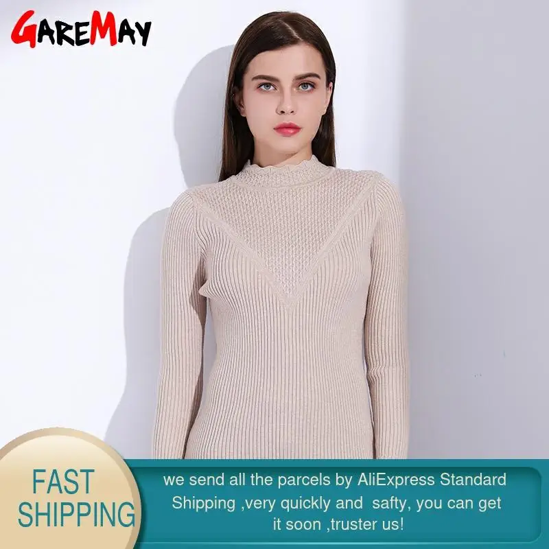 Женский вязаный свитер с длинным рукавом Garemay повседневный высоким воротником