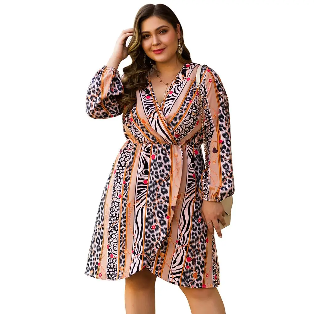 Платье WHZHM женское с леопардовым принтом пикантное осеннее платье глубоким V