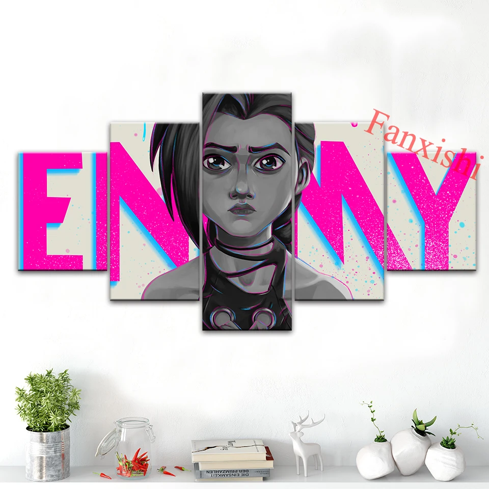 

Modern 5 Piece Arcane Jinx Vi League Of Legends Tv Poster Wall Art Prints Canvas Picture Home Living Room Decor Painting Cuadros