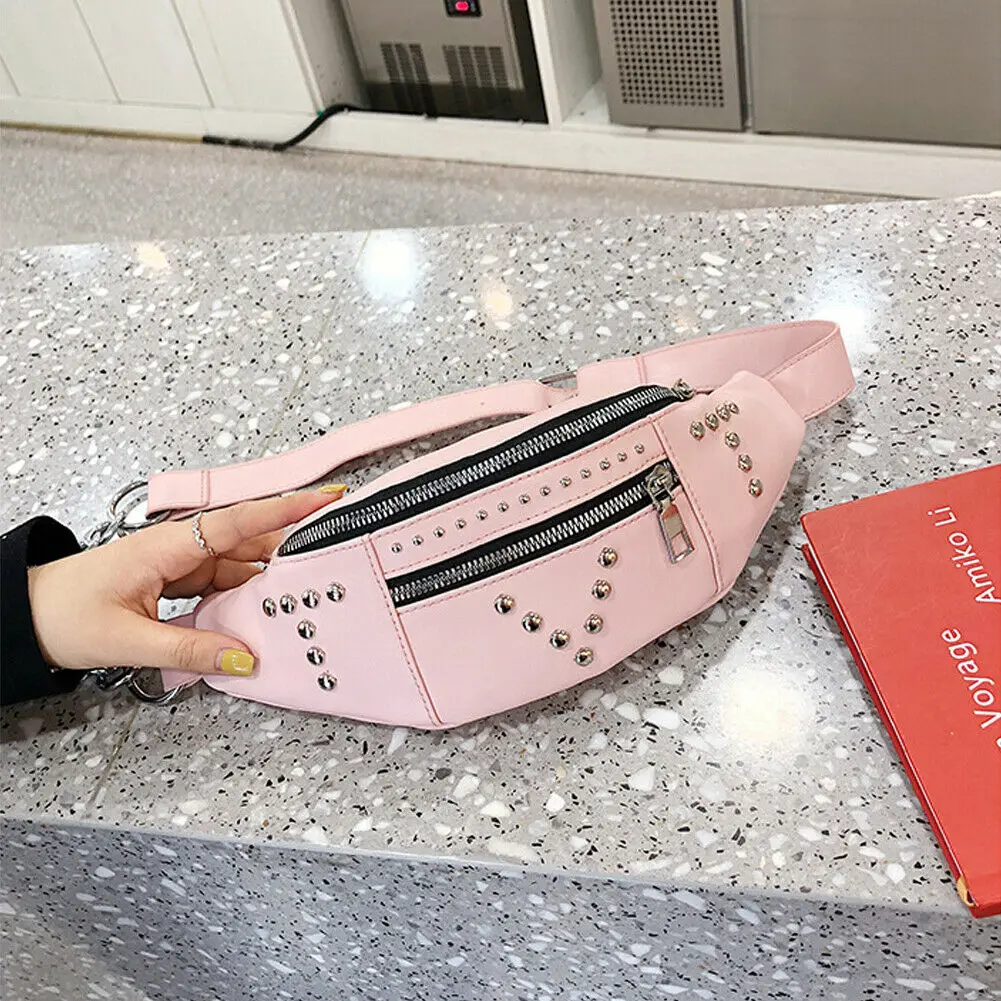 2019 Women's New Fashion Rivets Pattern Small Waist Bag For The Belt Lady PU Leather Fanny Pack Bum Hip | Багаж и сумки