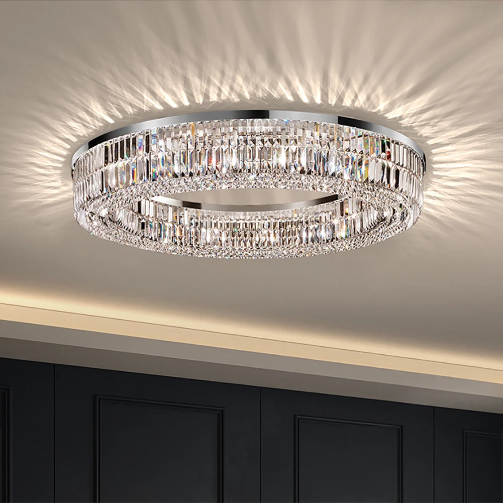 

Modern Round Crystal Chandelier LED Lustre Ceiling Light Living Room Bedroom Kitchen Island Luxury Lighting