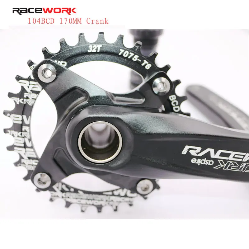 

Racework Bicycle Crank Chainwheel 104BCD MTB Bike Crankset Aluminum Alloy With Bottom 170mm Black 32T 34T 36T 38T Plate