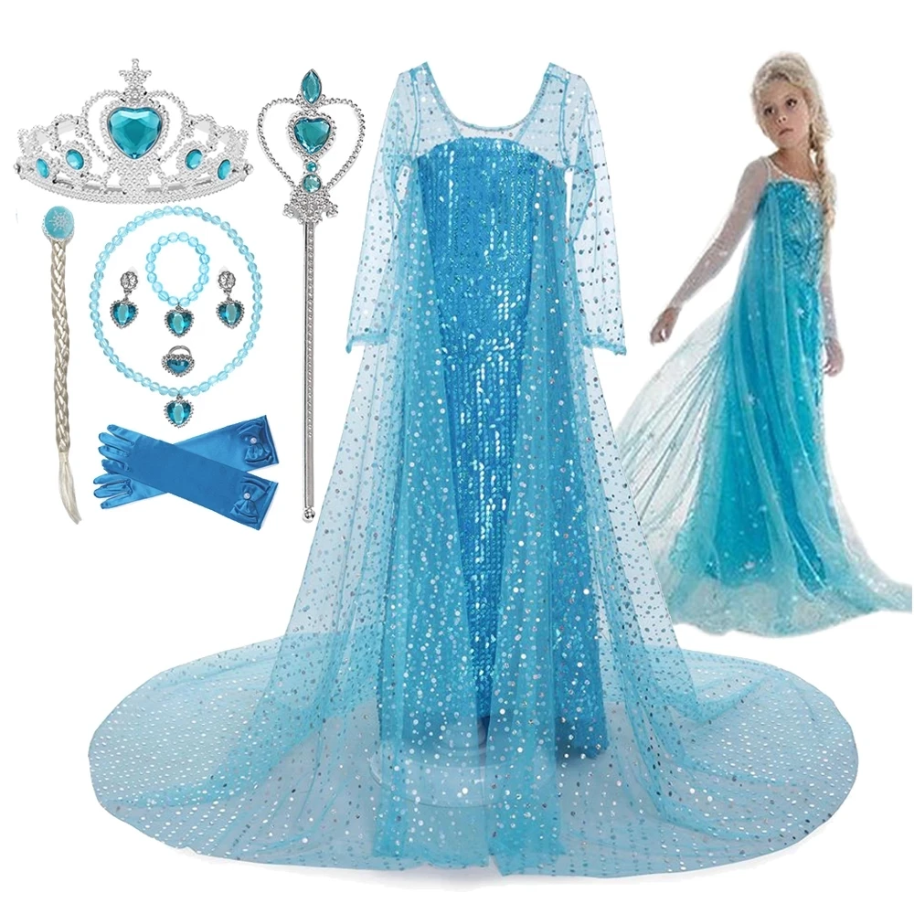 Vestido de Elsa de Frozen para niñas, disfraz de princesa para Cosplay, navidad, cumpleaños, fiesta, Disfraces de Halloween, novedad de 2021