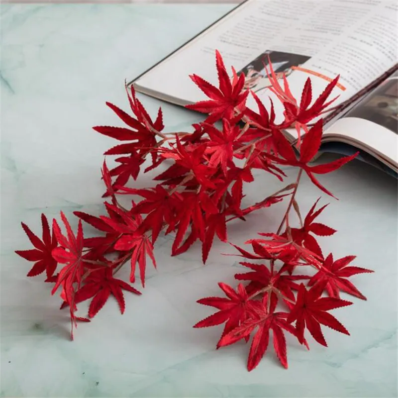 Одна шелковая Осенняя цветная серия стебли кленовых листьев имитация осенних