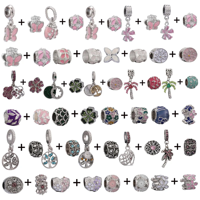 

2Pcs/Lot Insect Series Brand Charm Bracelet DIY Blooming Flowers Charm Pendants For Women Pink Valentine's Day Jewelry Making