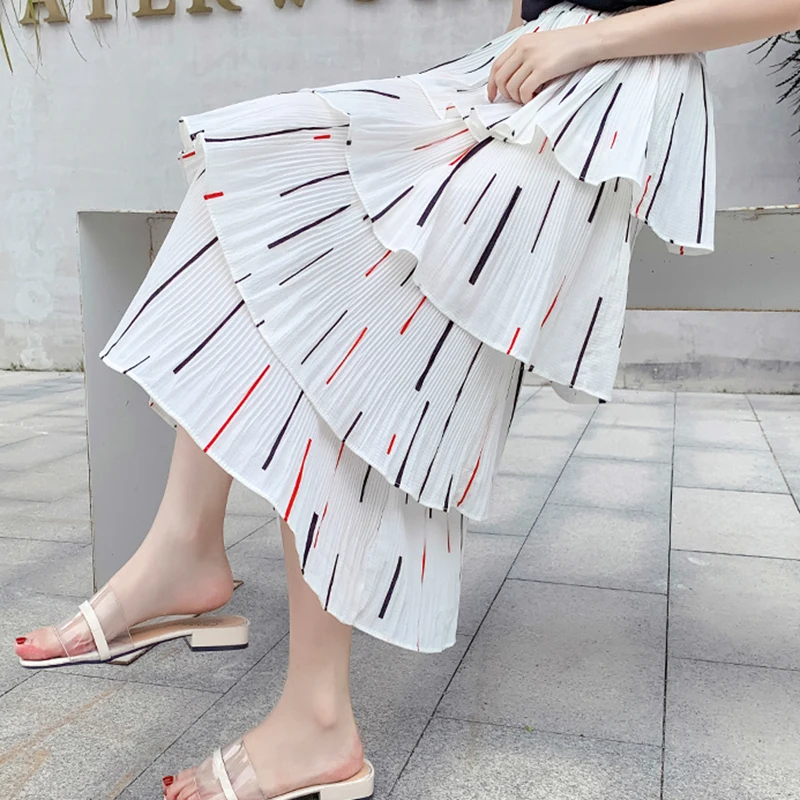 

Женские юбки в богемном стиле, модные шифоновые трапециевидные юбки до середины икры с принтом, летние женские элегантные юбки в стиле ампи...