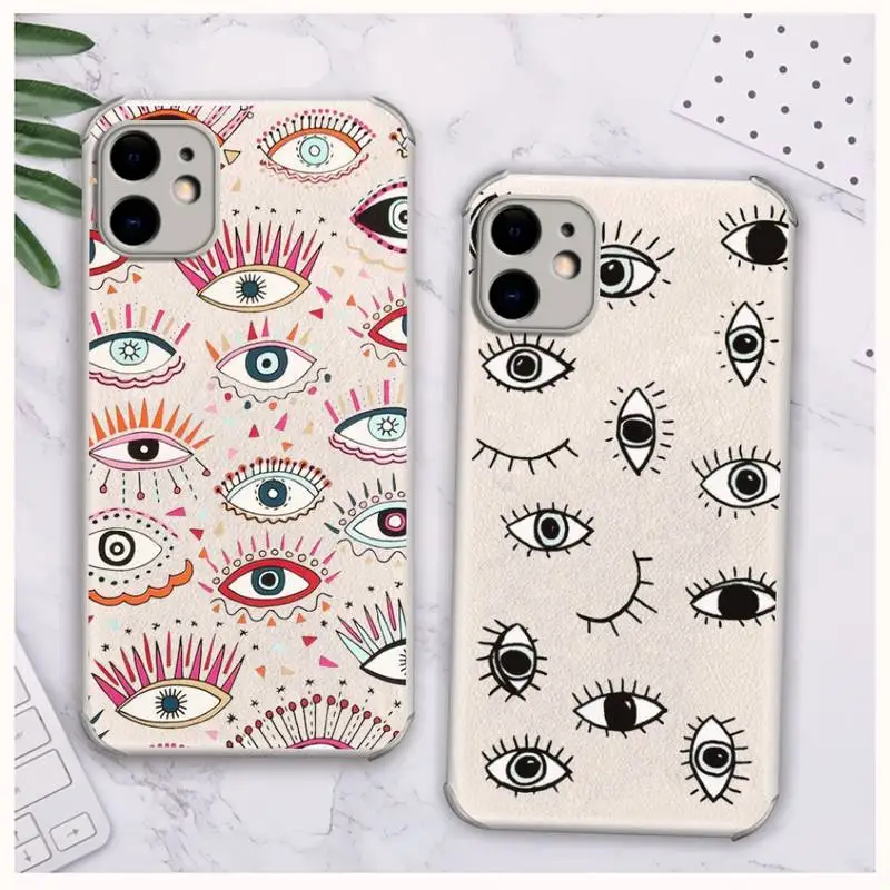 

Demon eyes minimalist design Phone Case Lambskin Leather For iphone 12 11 8 7 6 XR X XS PLUS MINI PLUS PRO MAX Shockproof