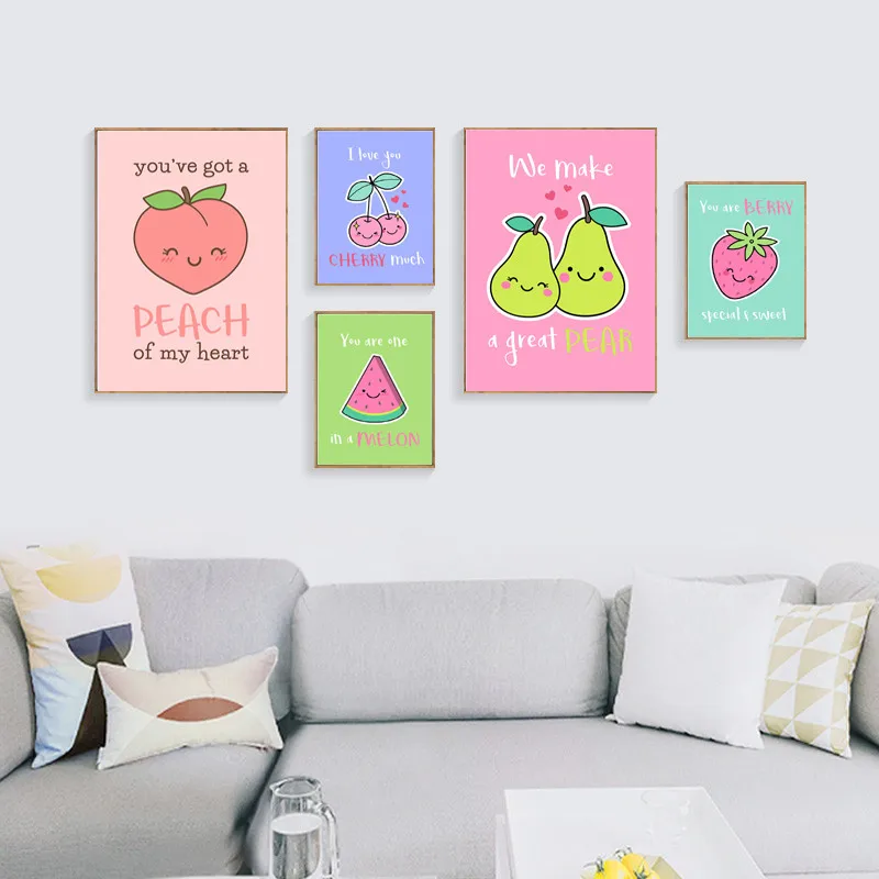 Декоративная Картина на холсте для детского сада цветной постер с фруктами