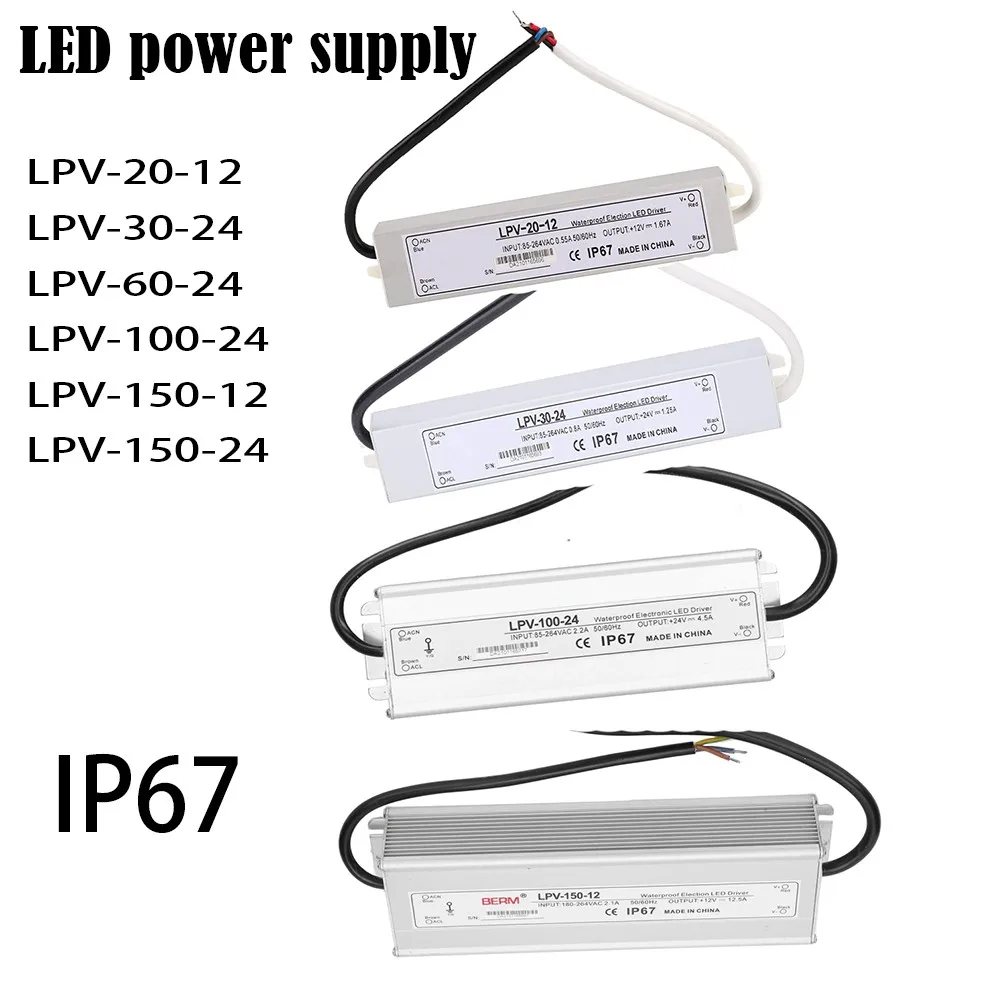 

LED Power Supply IP67 LPV 5 12 24 36 48V 20-150 Watt Transformer For Outside For LED Light Strips Industrial