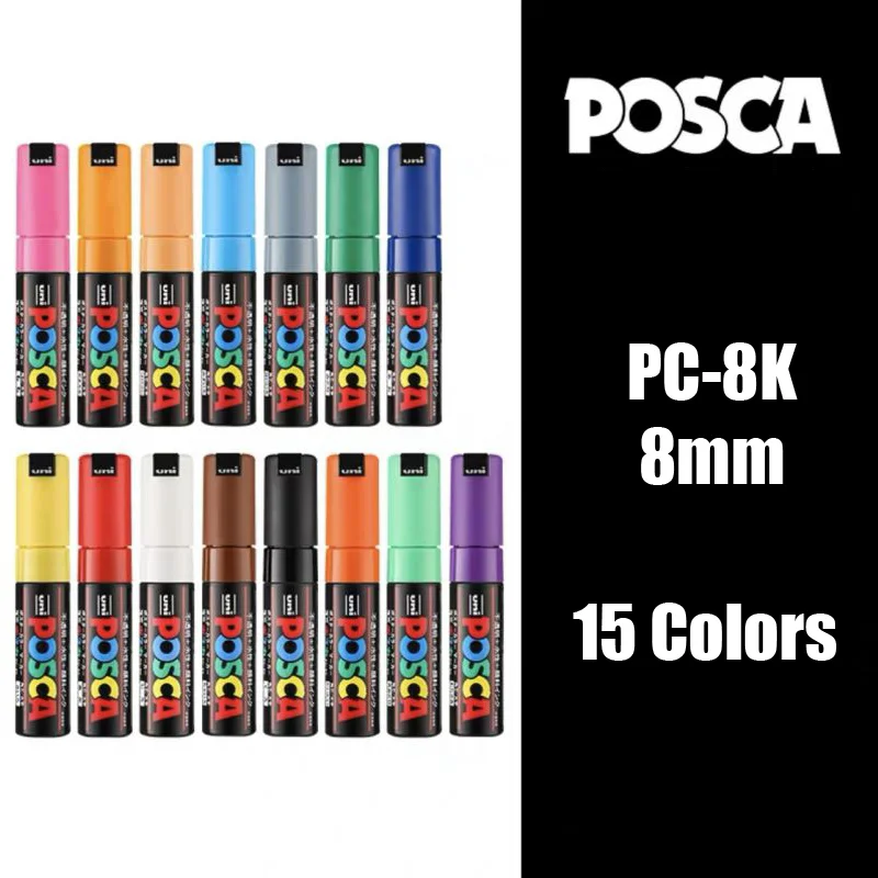 1set (15pcs) Uni Posca PC-8K Paint Marker- Extra Fine Bullet Tip 8mm Art Marker Pens Water-Based 15 Colors