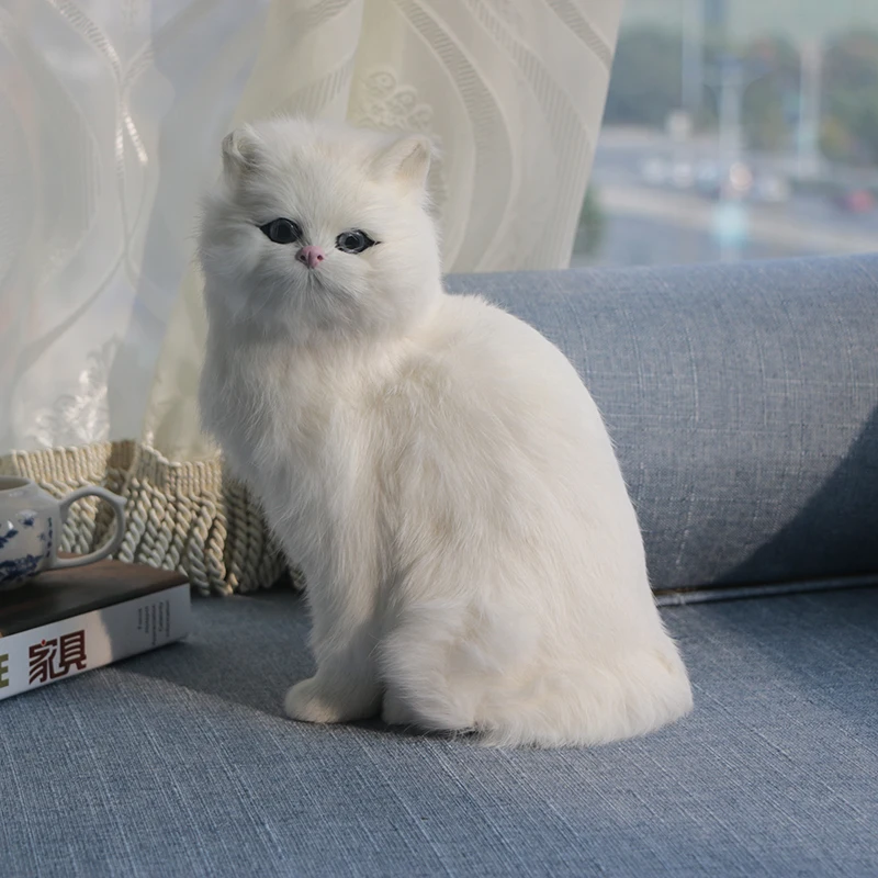 

Cute Cat Figurines Craft Ornaments Real Fur Furry Kitten Plush Toy Statues Home Interior Shelf Table Decoration Kids Gift Doll