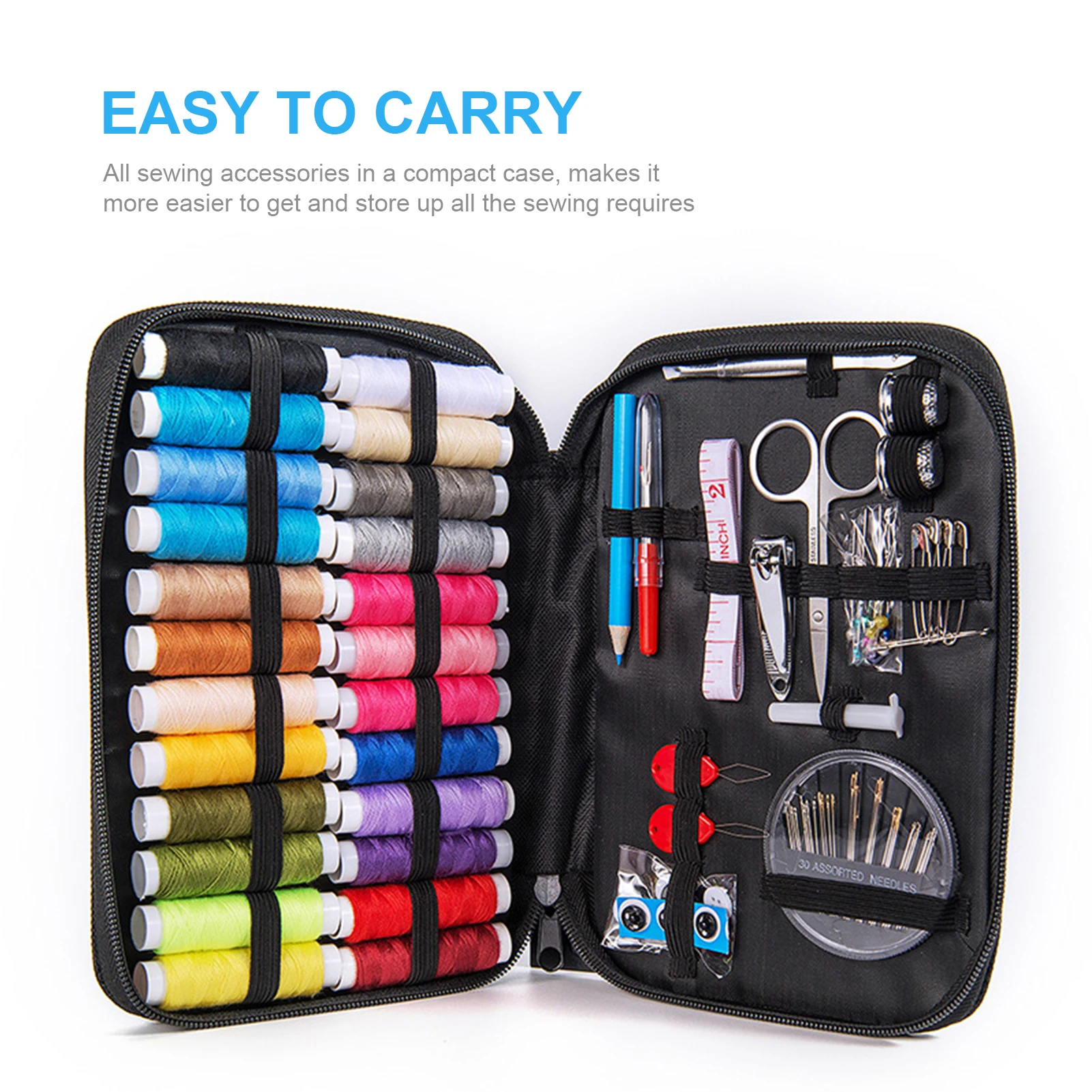 

DIY Sewing Supplies with Case Threads Scissors Thimble Portable Mini Sewing Kit Beginner Traveler and Emergency Clothing Fixes