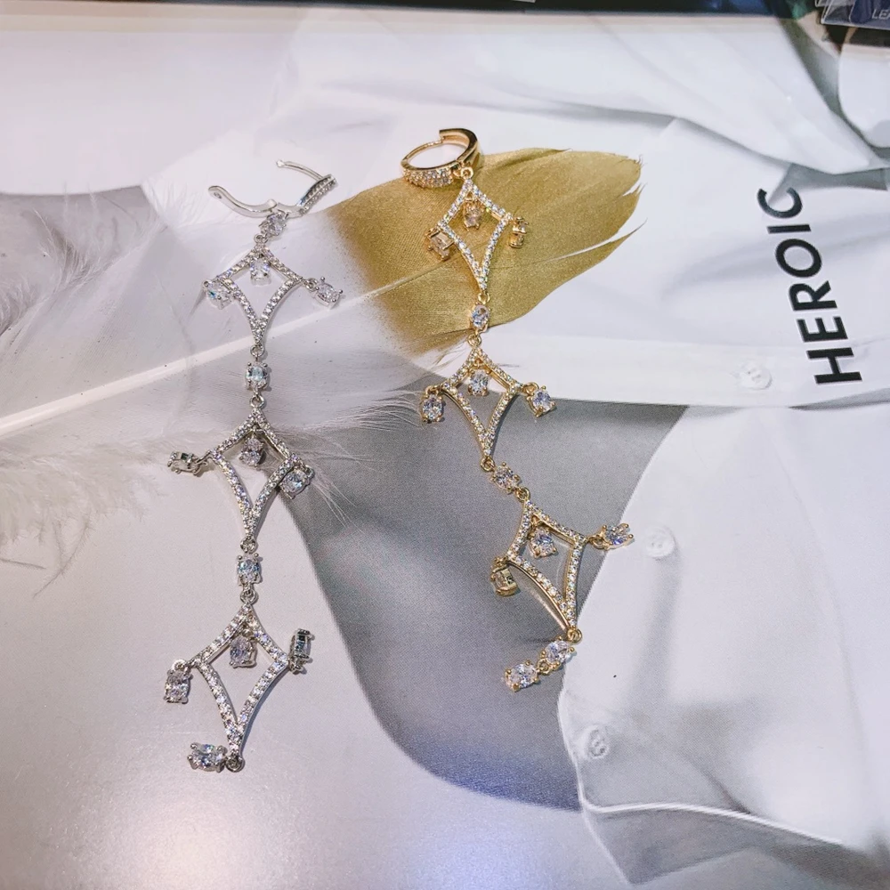 Женские свадебные серьги в виде ракушек с бриллиантами и кисточками S925