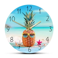 pineapple with sunglass on seahore summer wall clock modern design botannical fruit kitchen wall clock dinning room art decor