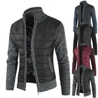 Мужской кардиган, свитер, осенне-зимняя новая приталенная куртка на молнии с воротником-стойкой, Мужская однотонная хлопковая Толстая теплая куртка, Мужская одежда