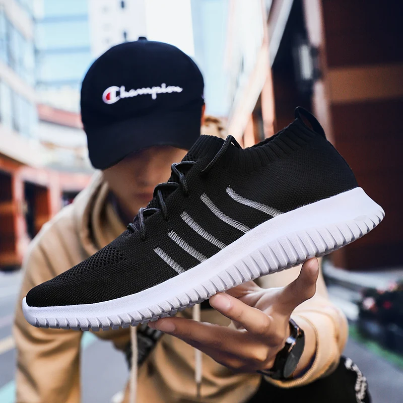 Мужские кроссовки на плоской подошве мягкие дышащие из сетчатого материала